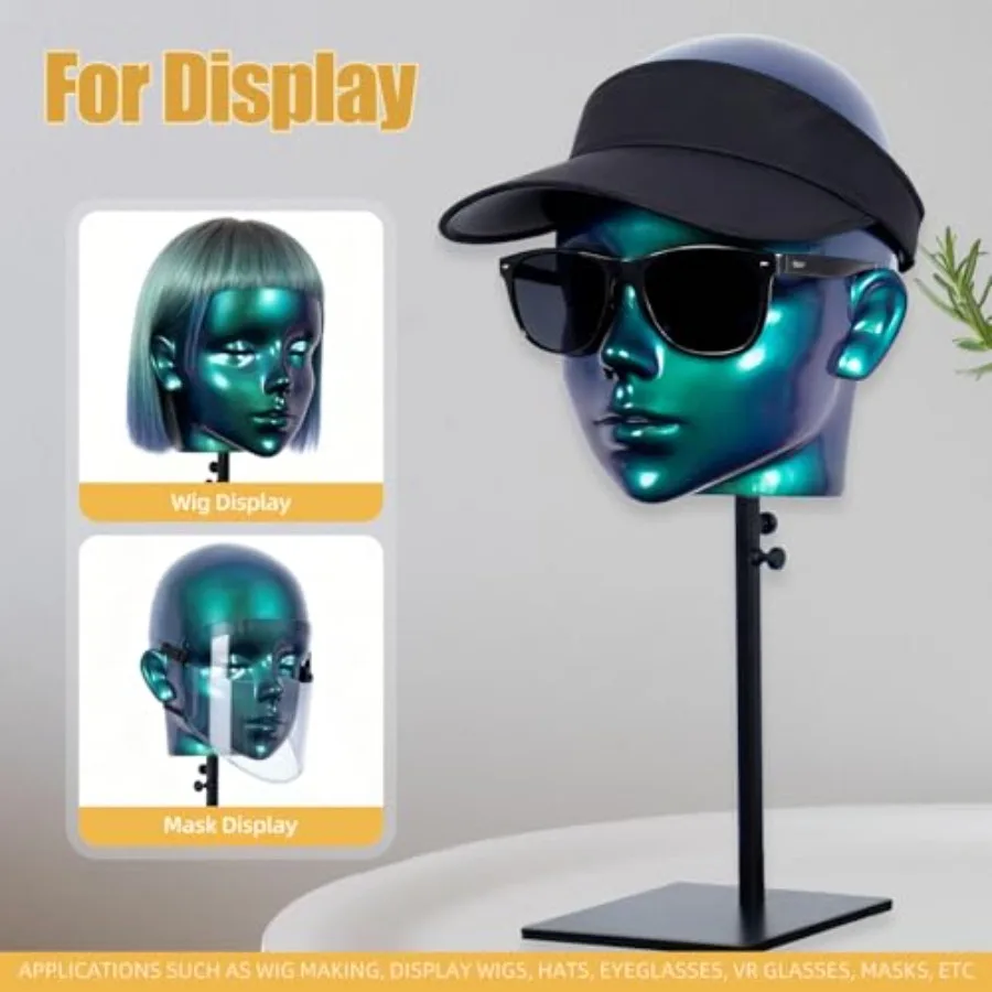 조절 가능한 마네킹 가발 헤드, 검정색 금속 스탠드 포함, 가발, 모자, 캡 및 헤드드레스 스타일링 및 전시에 이상적