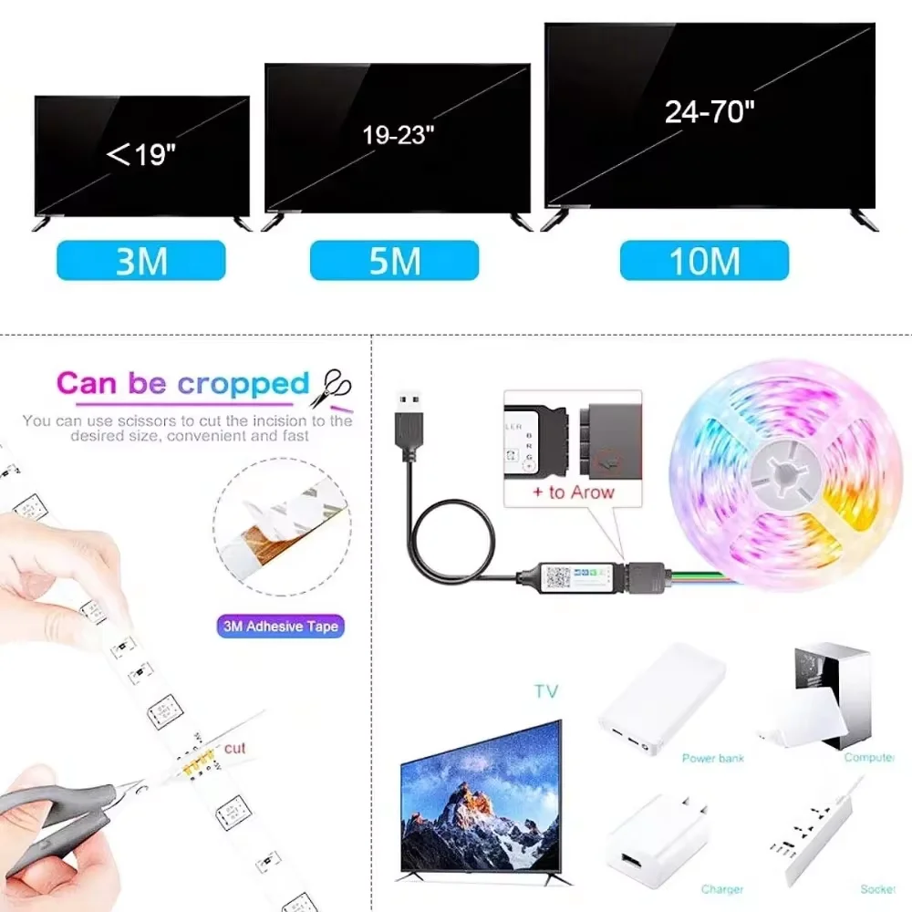 10M/15M USB 2835 LED 스트립 빛 RGB 원격 제어 조명 유연한 램프 테이프 리본 TV 데스크탑 화면 백라이트 다이오드 테이프