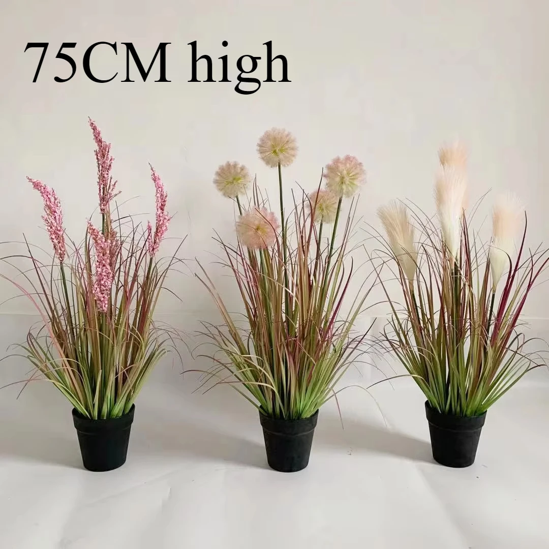 

1PC 75cm Fake Plant Reed Lavender Rice Dandelion Dancing Orchid Simulation Green Plants with Basin Hotel Wedding Home Decoration