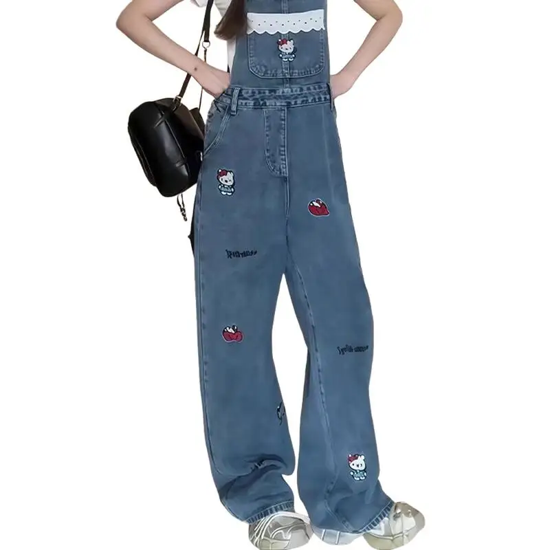 

Модные джинсы-комбинезон Sanrio Hello Kitty, осень 2026, для девочек, повседневные, свободные брюки, парный образ, корейская версия, подарки