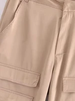 Women Fashion With Pockets Satin Cargo Pants Vintage High Waist Zipper Fly Female Trousers Mujer - Image 5