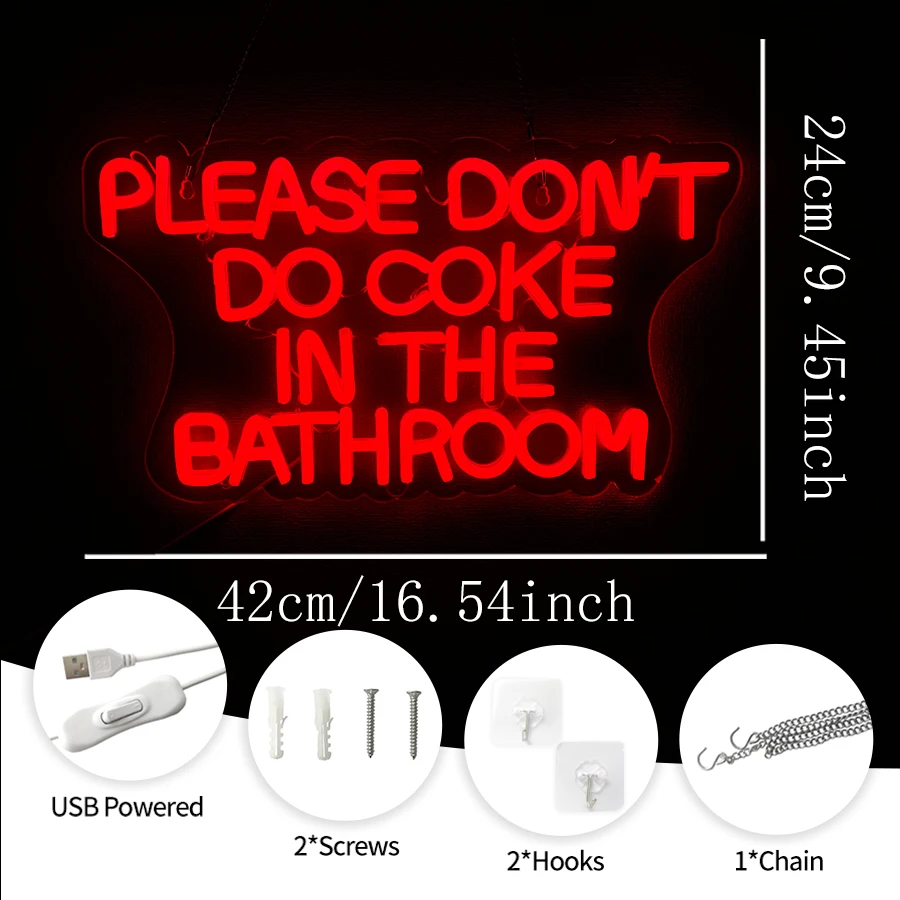 Please Don’t Do Coke in the Bathroom Neon Sign for Wall Decor,LED Light Up Sign for Dorm Office Party Decor,Bathroom,Gifts