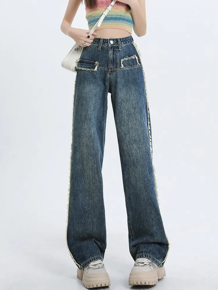 

GUUZYUVIZ Summer Wide Leg Jeans Woman Burr Edge Thin Denim Super Soft Straight Pants Loose