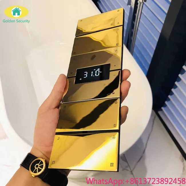 

2024 Hotel 8 Button Smart Switch Tuya Smart Wireless Zigbee Golden Wall Switch with Smart Life APP and Alexa Voice google