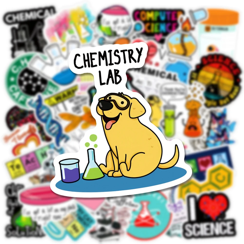 10/30/50pcs Cute Science Chemistry Biology Laboratory Cartoon Stickers Decals Kids Toys Laptop Guitar Phone Decoration Sticker