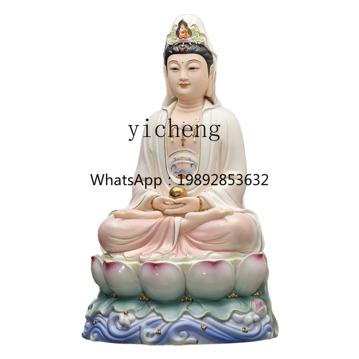 BJ   ceramic bead-holding Guanyin Bodhisattva Buddha statue ornament, household worship lotus Guanyin statue