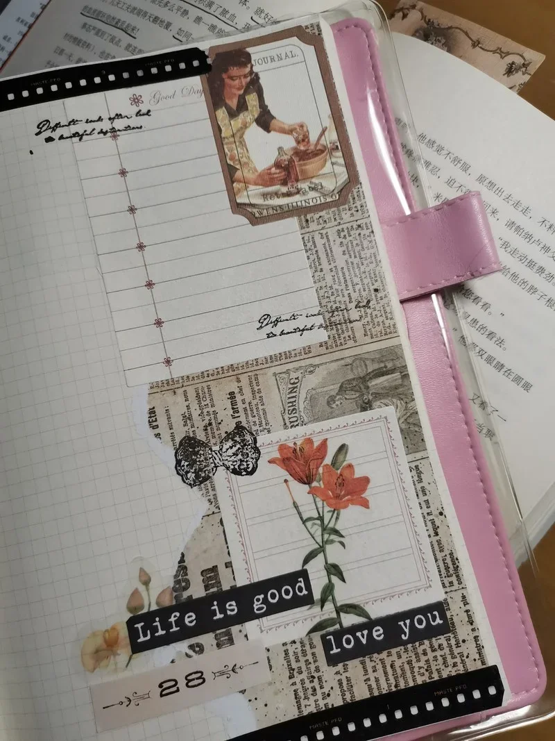 6 arkusz Tim Holtz styl przemysłowe Grunge śmieci Journal Ephemera Vintage naklejki gazeta naklejki Scrapbooking materiały akcesoria