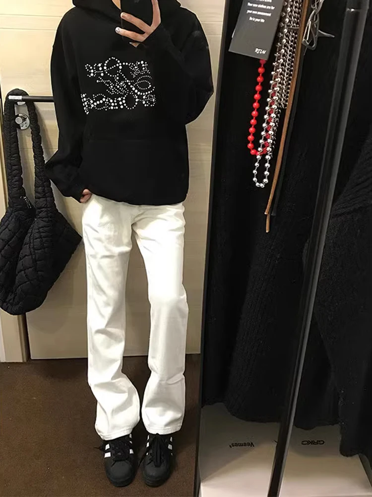 

Белые джинсы American High Street Vibe, мужские облегающие эластичные брюки с прямыми штанинами и высокой талией, утягивающие брюки-капри, молодежная мода