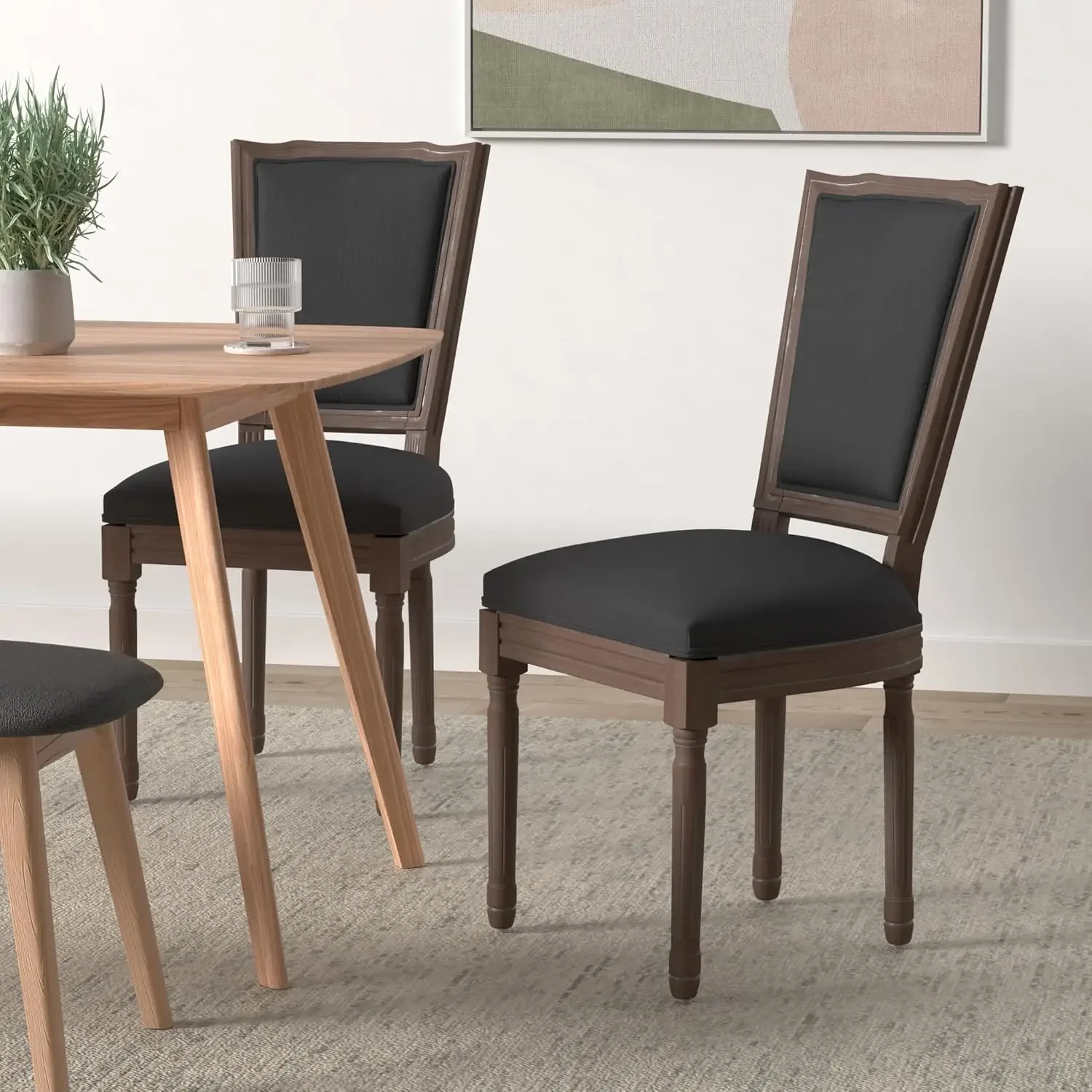 Chairs with Square Back, Brown Wood Legs, French Bistro Chairs for Dining Room/Living Room/Kitchen/Restaurant