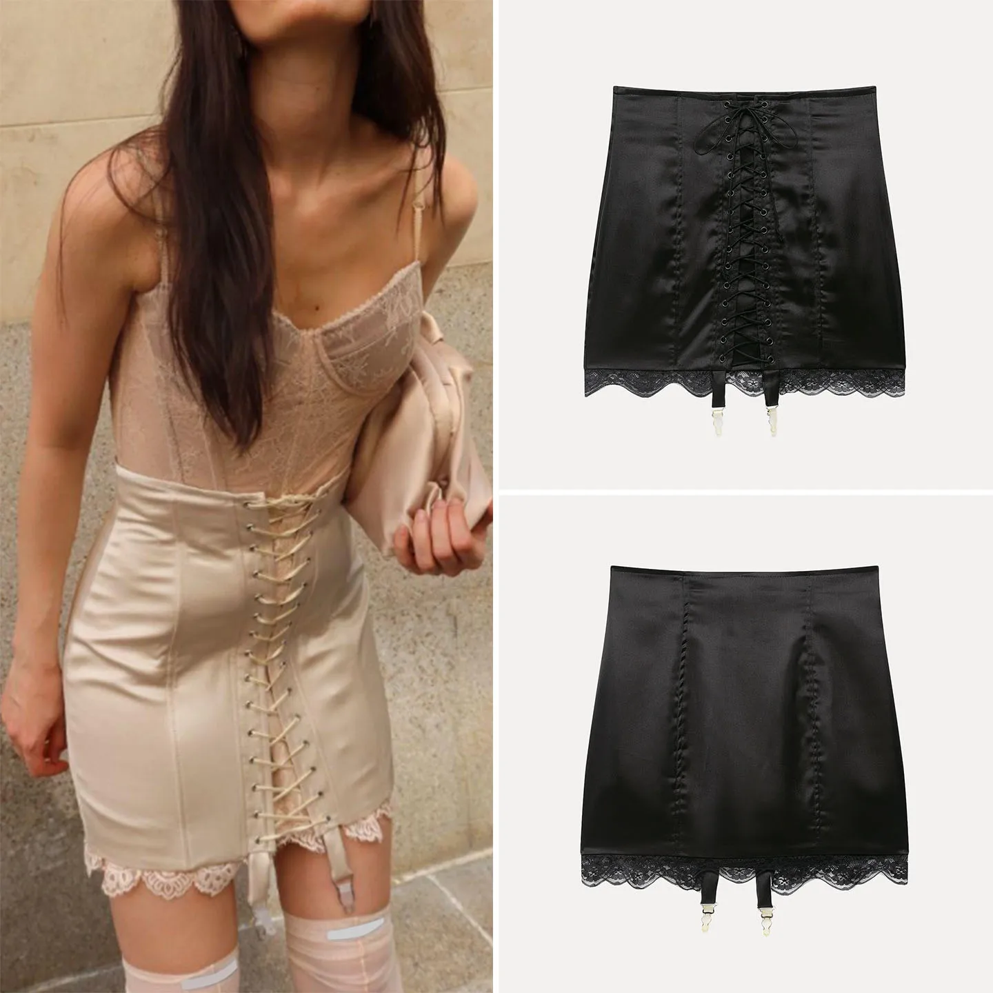 Slimming Lace Panelled Half Skirt with Bow Tie Design Ladies Fashion Autumn 2026 New Style Low Waist Other Material Standard Fit