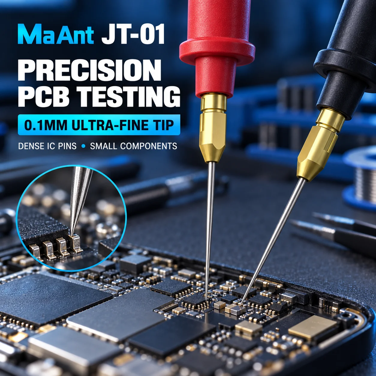 MaAnt JT01 Precision Multimeter Test Probe Extension Tips 0.1mm Sharp Needle Low Resistance PCB IC Electronics Repair Tool 2PCS