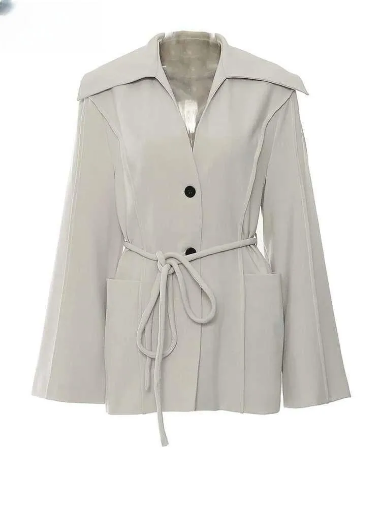

Women Gray Belted Pocket Elegant Big Size Designer Blazer New V-neck Long Sleeve Jacket Fashion Tide SpringAutumn2025 outerwears