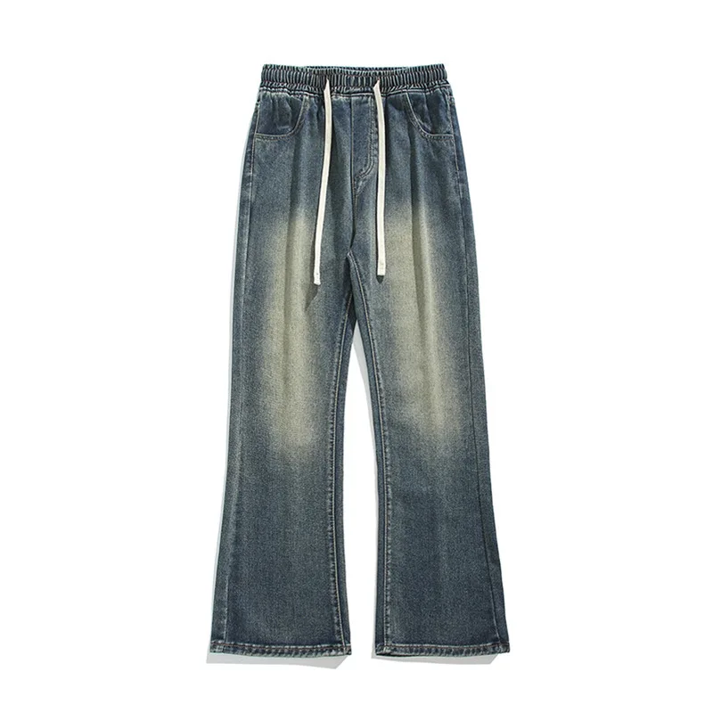 Harajuku الرجال شارع العليا الأسود تمتد سليم صالح متوهج الدينيم السراويل خمر الهيب هوب رجل الرباط مطاطا كاوبوي الجينز