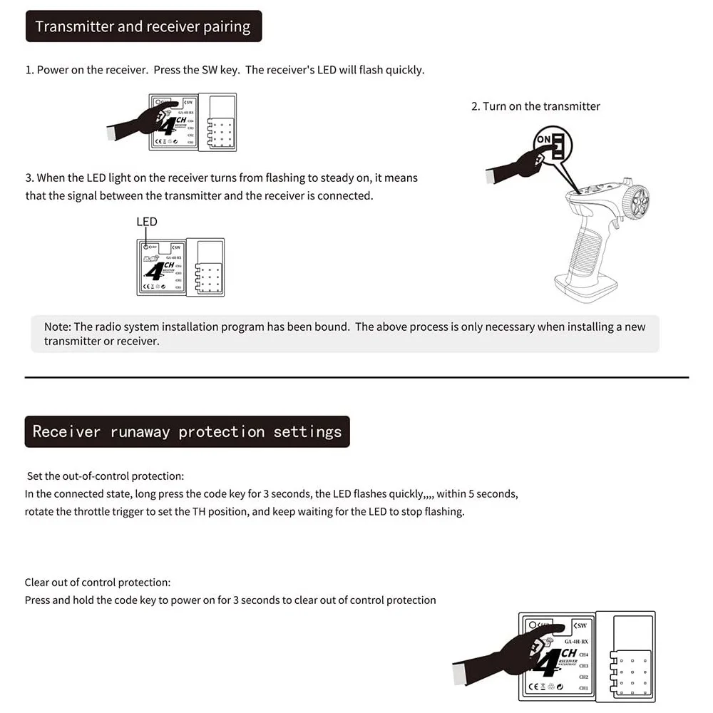 GA-4H-TX TX4 2.4GHz 4CH Radio System Transmitter Controller Remote Control W/ Receiver for RC Car Boat Tank