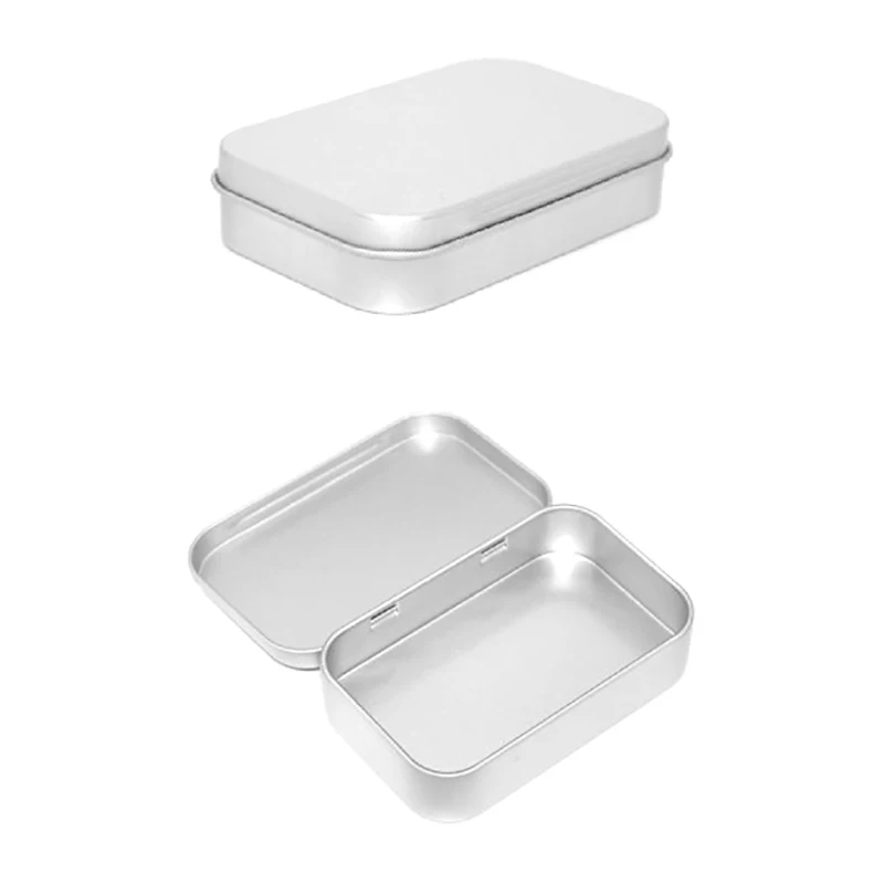 Metal Rectangular Empty Mini Tin Box Tinplate Push Candy Pill Cases Bins Jar Hinged Containers Small Organizer Storage Box