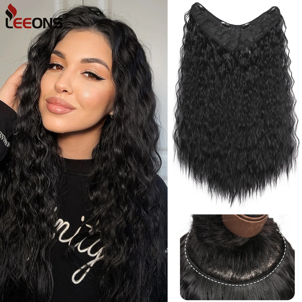 4 Clip-In Extensions V Shaped Hair Extensions Clip Ins 22 Inch Synthetic Hair Extensions Clip Ins One Piece Hair Wig Full Head