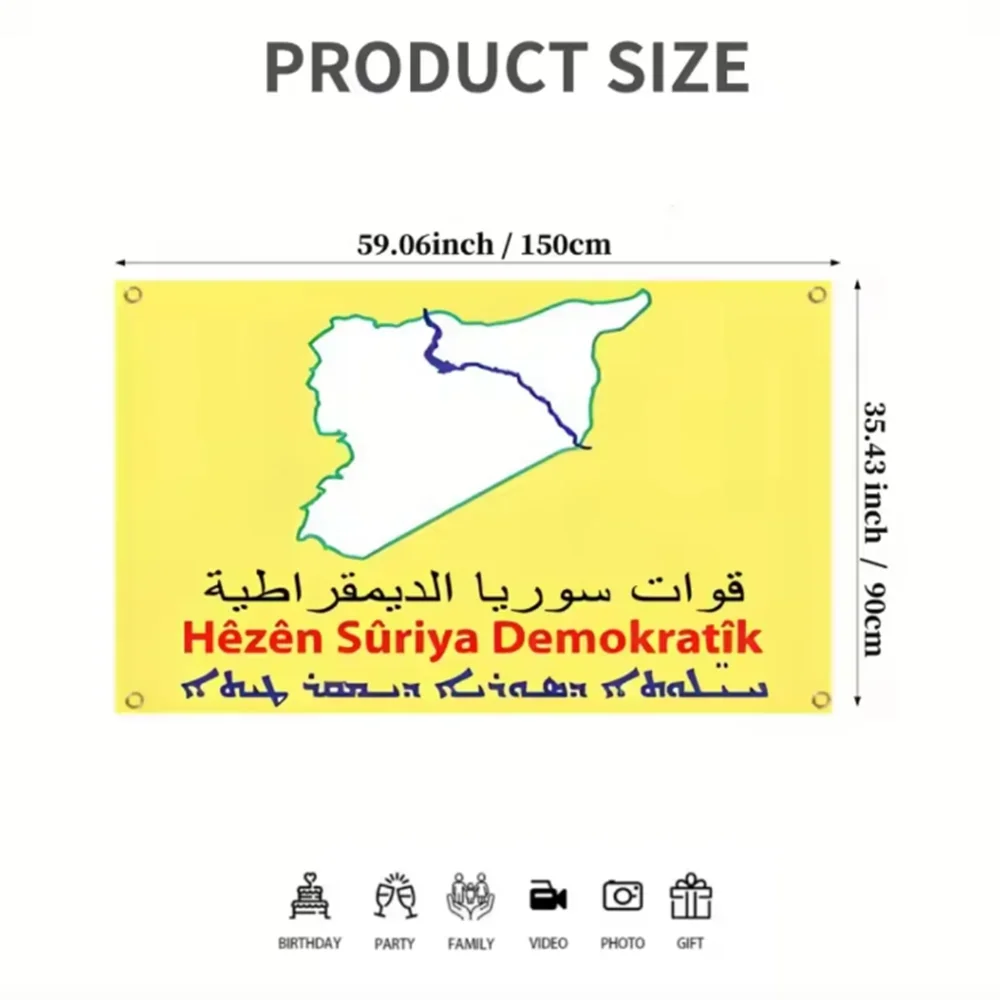 Syrian Democratic Forces SDF Flag 3x5ft 2x3ft Premium Polyester with 4 Grommets, Indoor Outdoor Wall Decor Banner