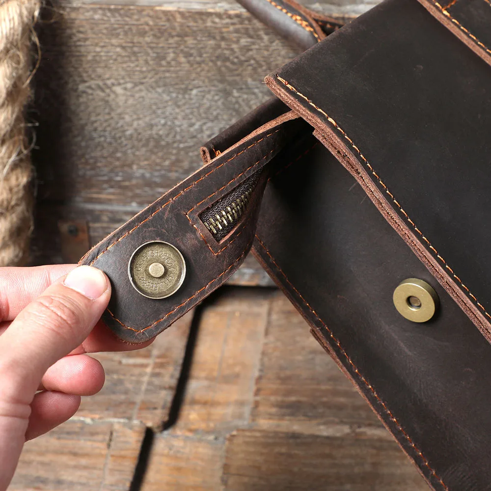 S.WORKER Handgefertigte Vintage-Leder-Aktentasche | Einfache Herren-Business-Handtasche 14" Laptop-Tasche – Detail 22