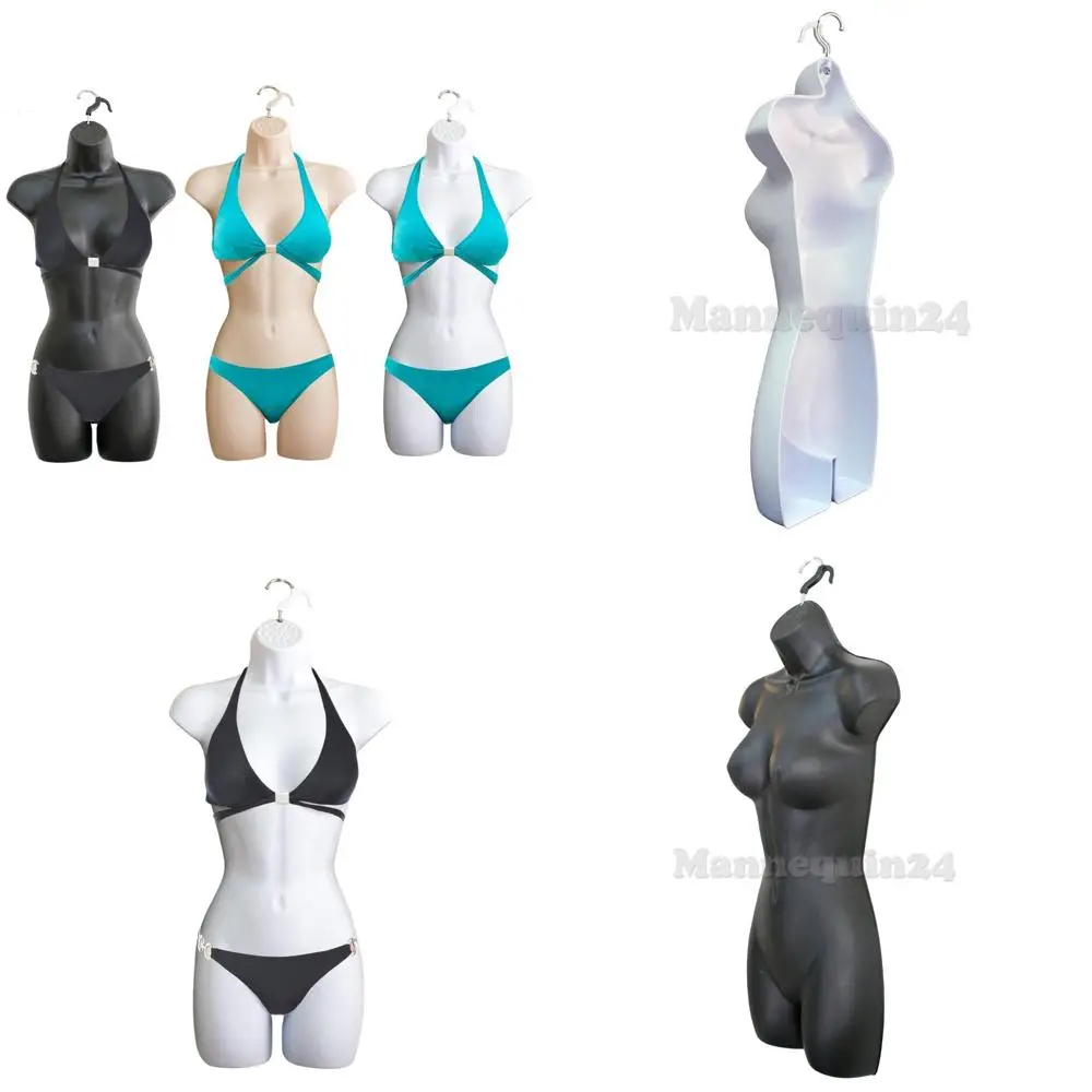

White Female Mannequin Set for T-Shirt Display - Hip Long Hollow Back Body Torso Set for Hanging and Photography