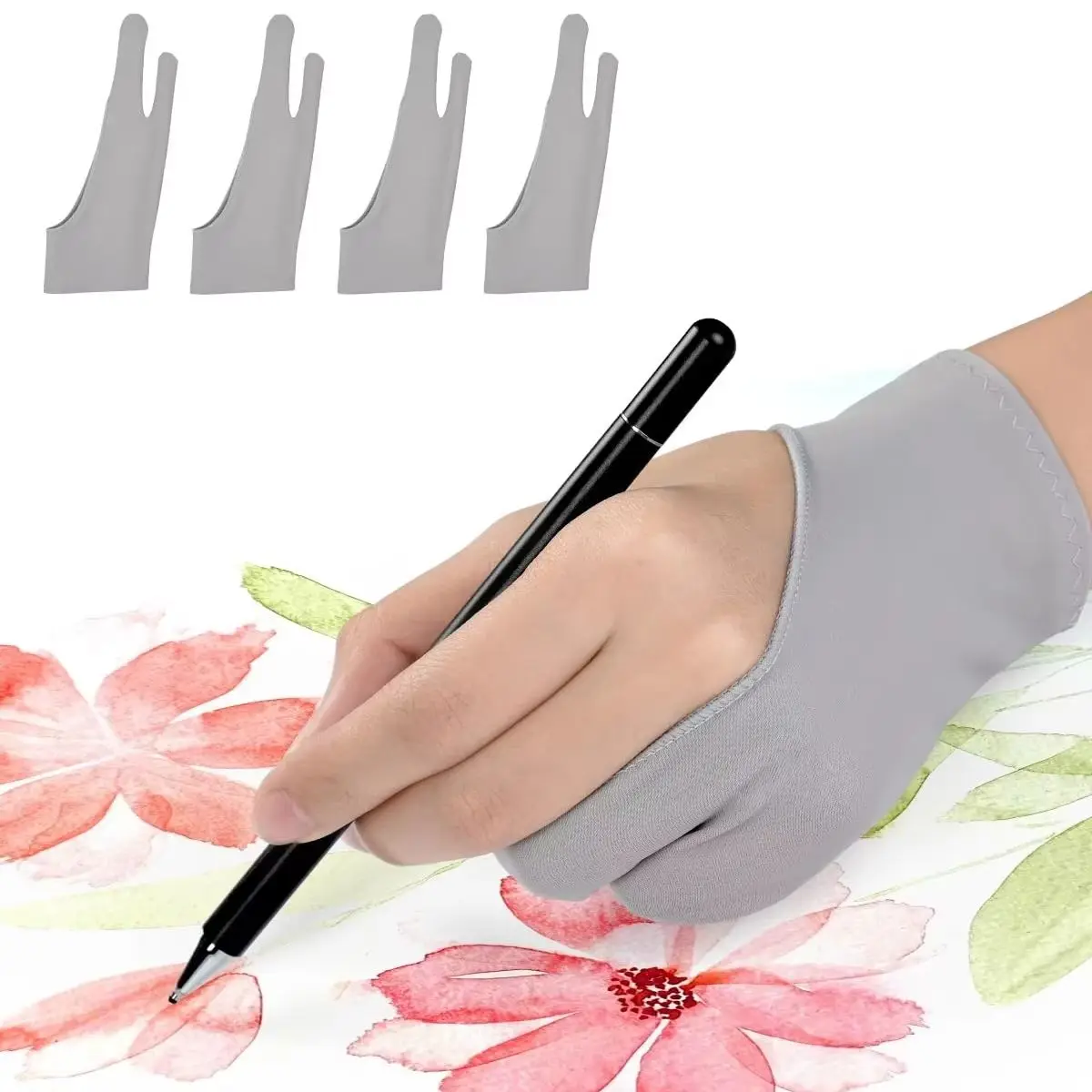 1/3/5pcs anti‑smudge artist gloves for digital drawing, high‑elastic two‑finger, usable on both left and right hands.