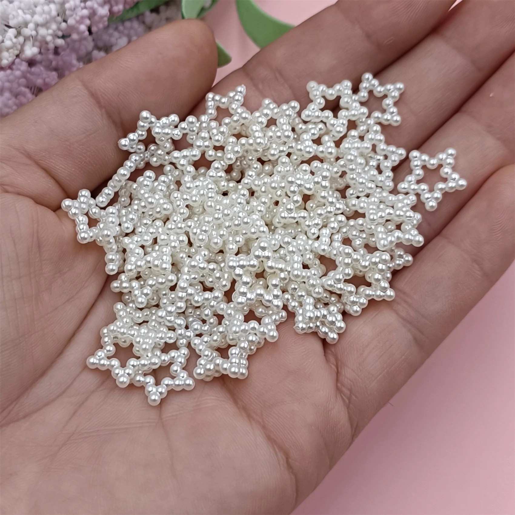 40pcs/pack ABS Hollow Pearl White Color Loose Beads Imitation Pearl Plastic patch DIY  Hair Jewelry Making Crafts