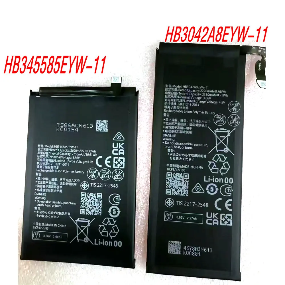 A Pair New HB3042A8EYW-11 HB345585EYW-11 Battery for Huawei Mate X5 ALT-AL10 Folding Screen Mobile Phone Decryption Without Lock