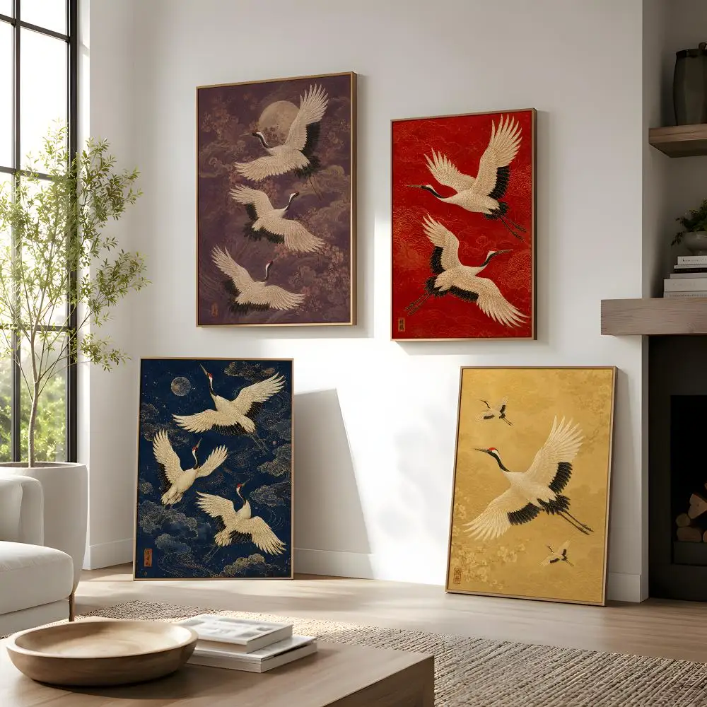 Elegant Crane Flight Poster Wall Decor Self-Adhesive Aesthetic Modern Vibe Stylish Gift Friends