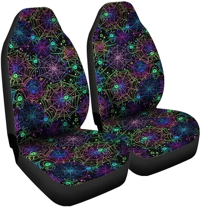 Just Neon Colorful Spider Web Car Seat Cover Auto Decoration Front Seat Covers Banner Protector