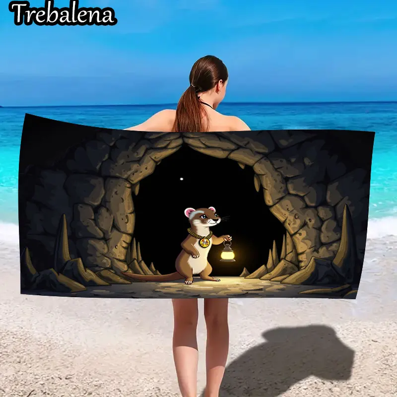 

30*60inch Ultra-Soft Beach Towel with Adventurous Ferret Cave Beach Towel Soft Sand Style