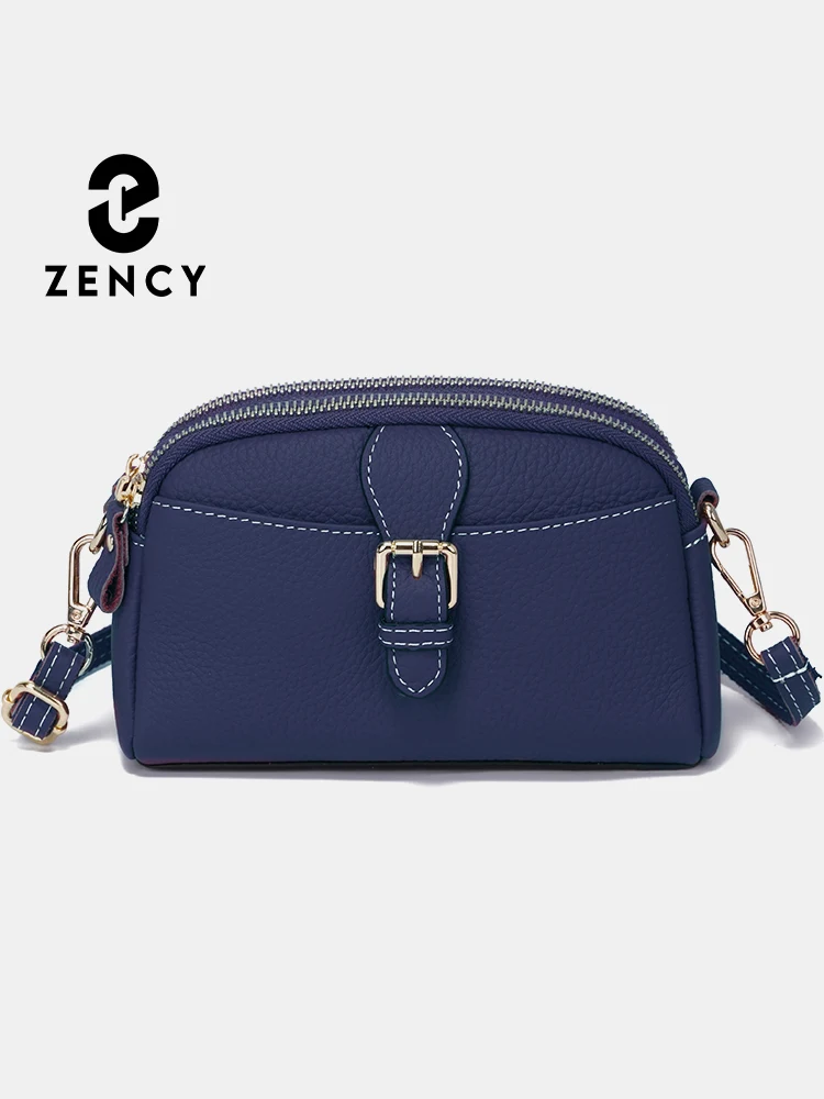 Zency Female Purse Casual Wristlets Cowhide Leather Women Clutch Bag Many Zipper Pockets Solid Handbag Crossbody Bag Small