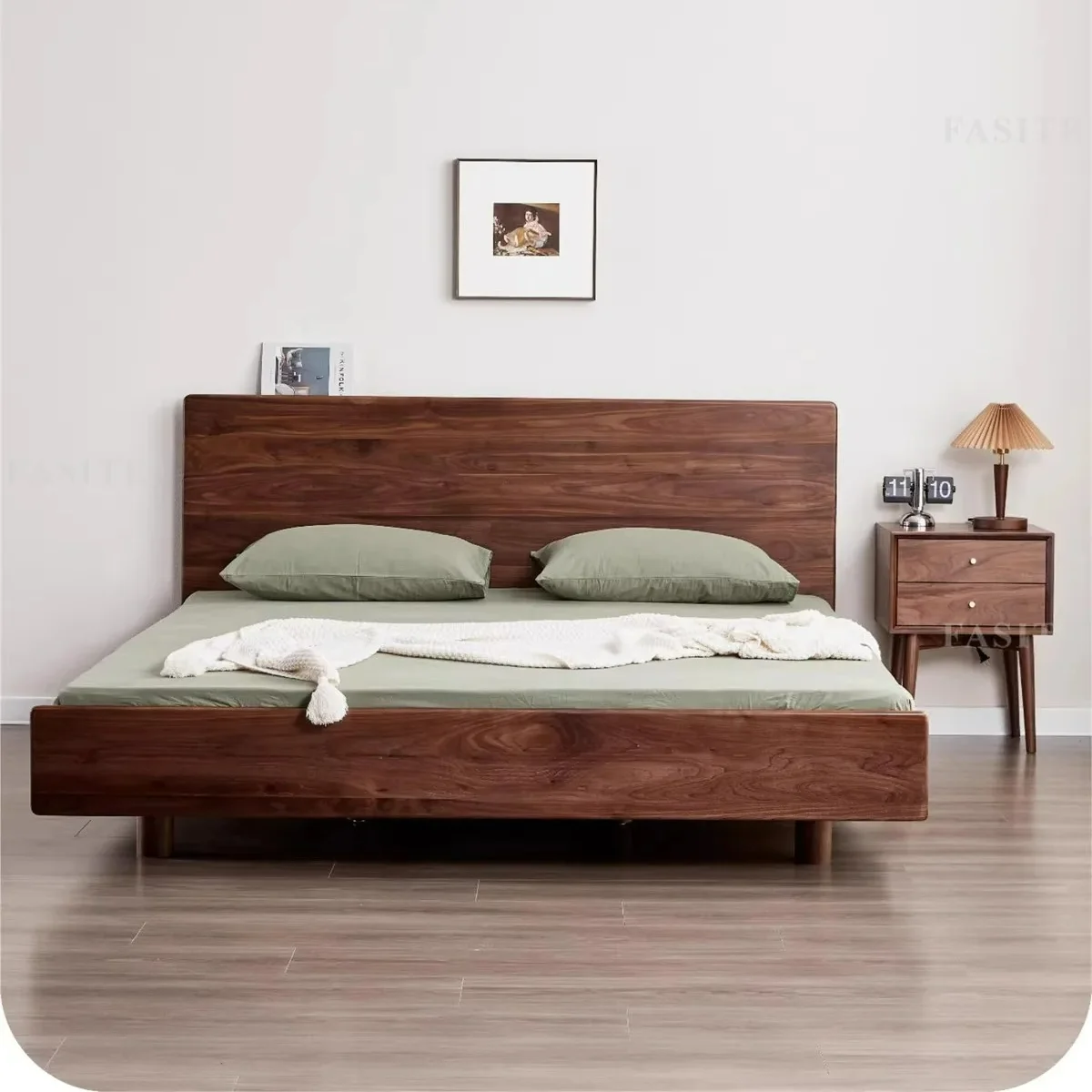 Factory Direct 2026 Modern North American Black Walnut All Solid Wood Bed Nordic Master Bedroom Modern Double Bed Simple 1.8 Met