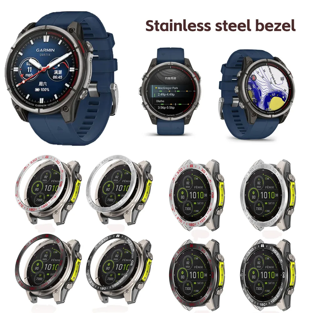 Racing Bezel Ring Cover for Garmin Watch Quatix8 51 47mm Stainless Steel Bumper Case Protector Replacement Accessories