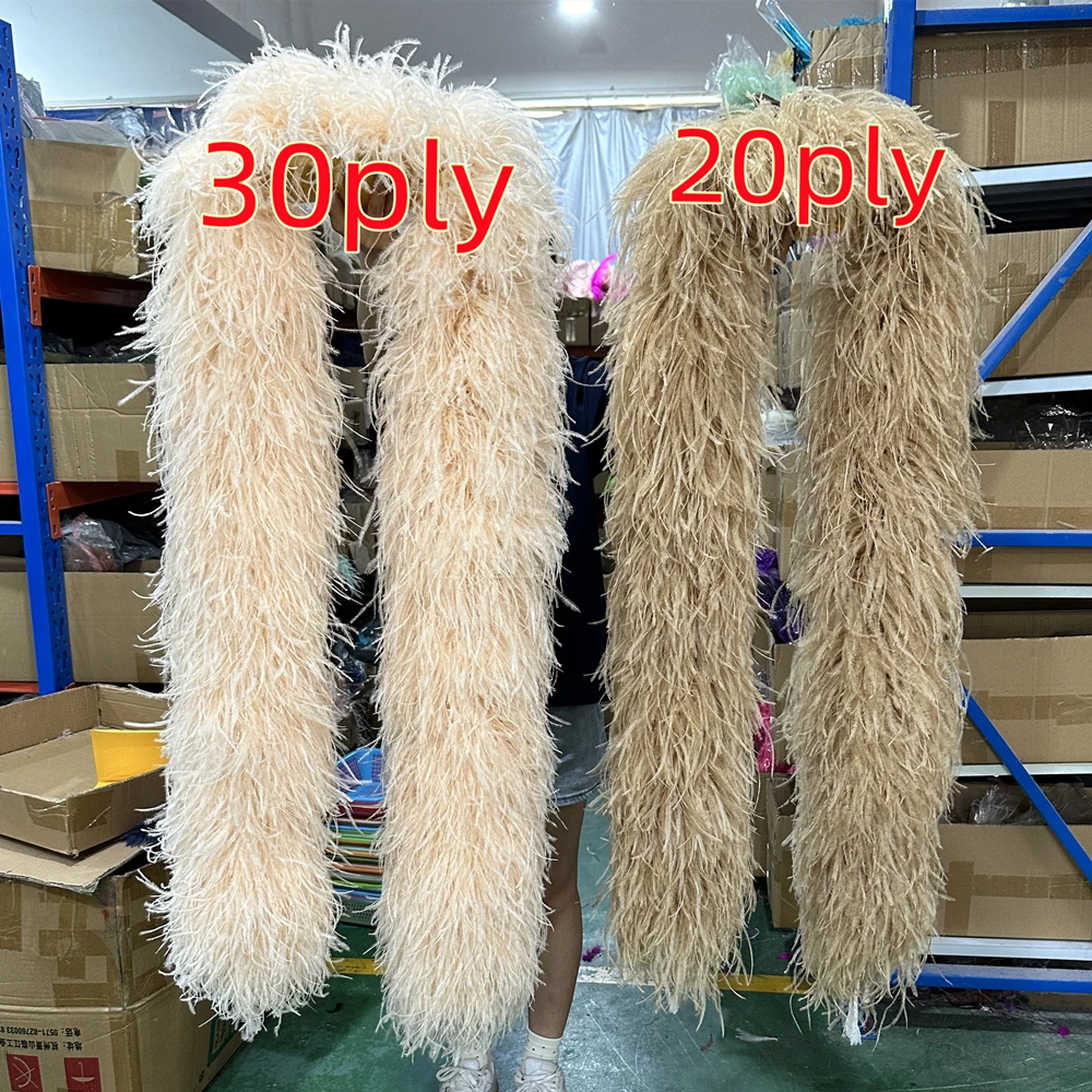 

Customized 20ply 30ply Ostrich Feather Boa Shawl khaki Ostrich Plumas Scarf Feather Trim for Wedding Dress Decoration Crafts