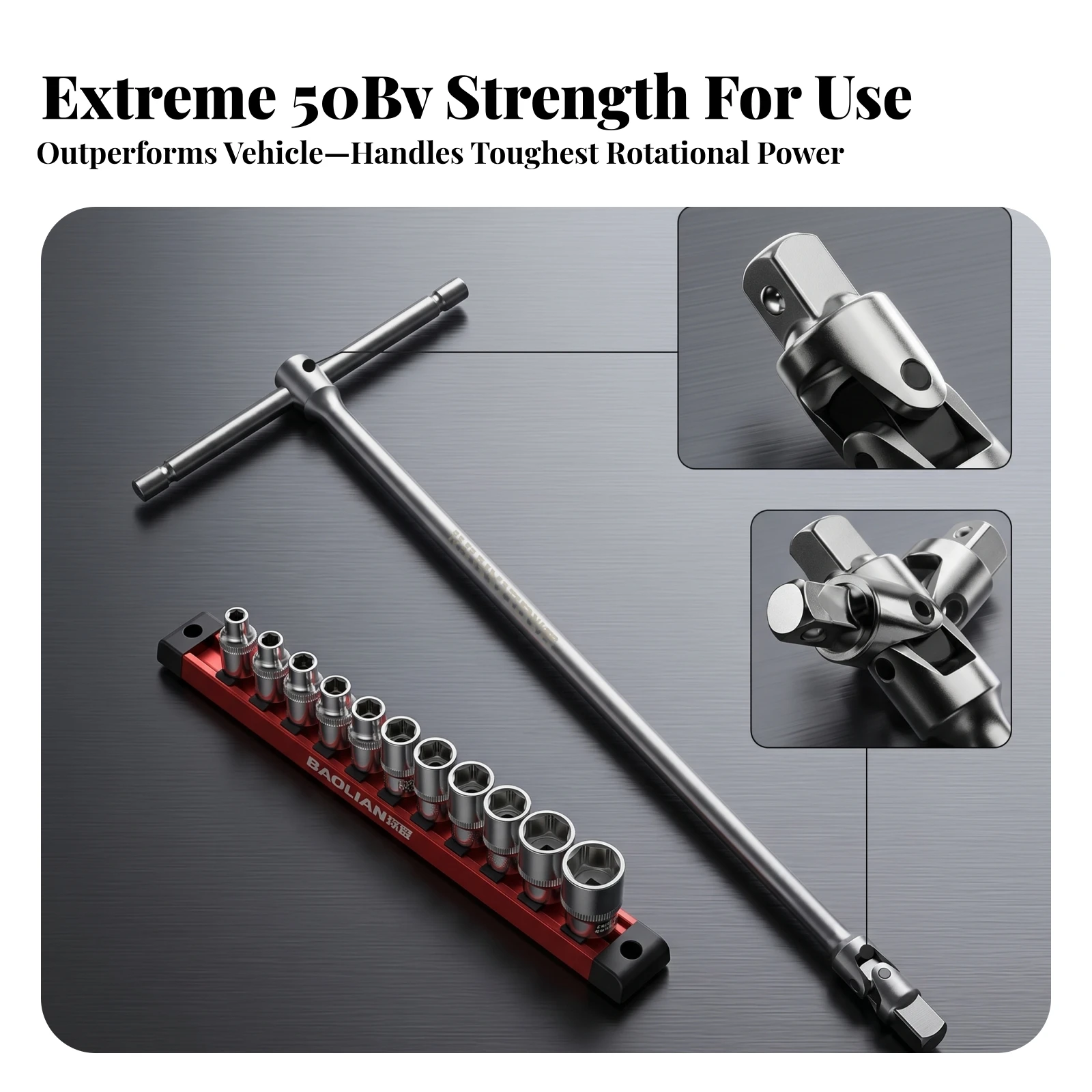 T-Handle Socket Wrench Anti-Drop Ball Double-Joint Socket Wrench with Sockets Chrome-Finished for Automotive Repair
