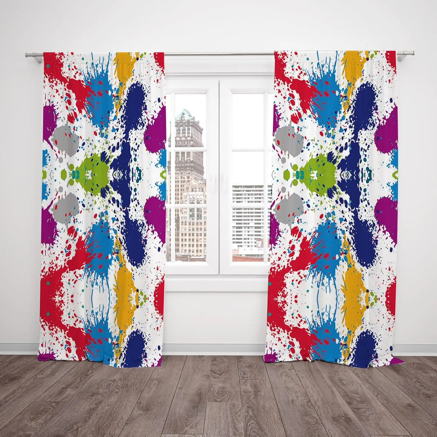 Splash-Ink Paint Window Curtains Modern Abstract Sprinkle Colorful Art Nursery Bedroom Living Room Decoration Polyester Fabric
