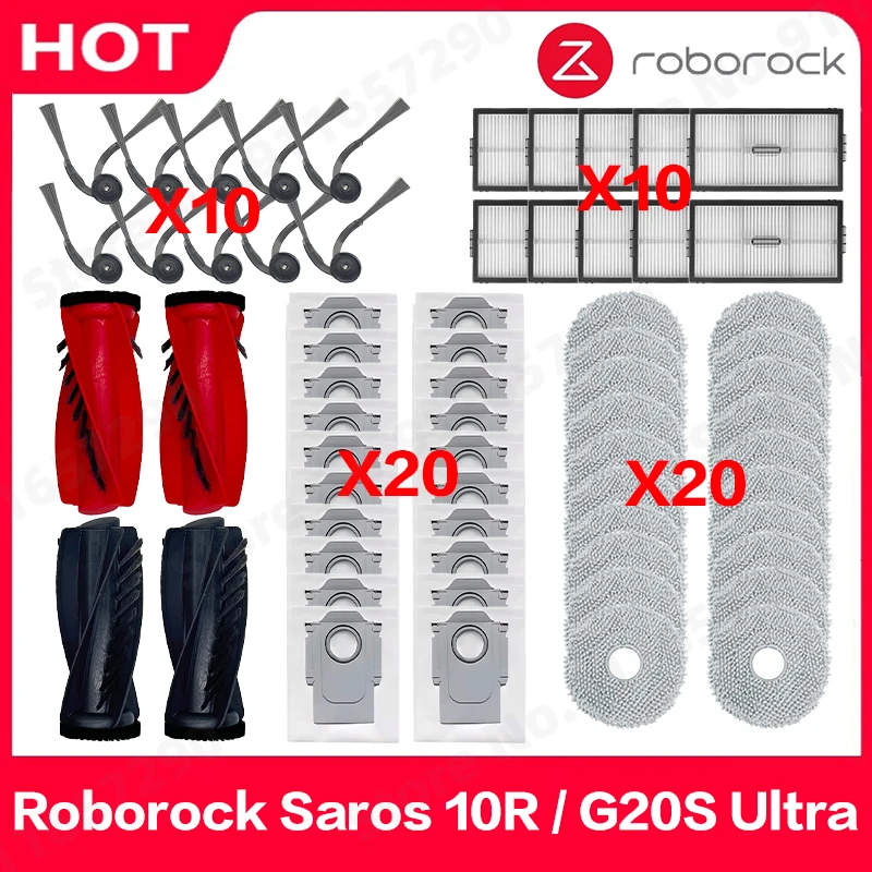 

Compatible for Roborock Saros 10R / G20S Ultra Spare Parts Rubber Side Brush Hepa Filter Mop Dust Bags Replacements Accessories
