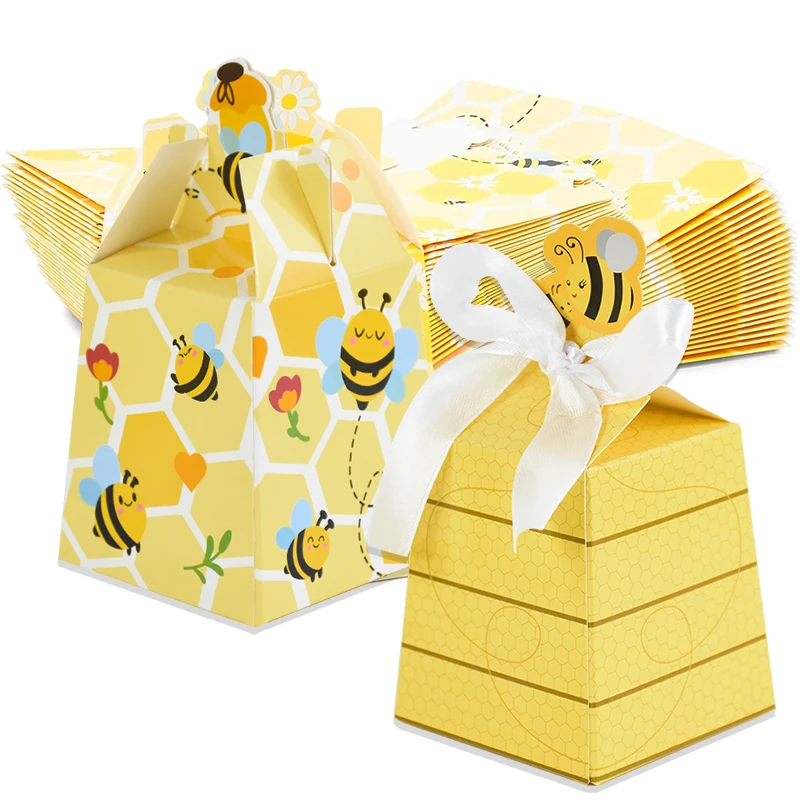 5/10Pcs Paper Beehive Gift Boxes Bumble Bee Beehive Candy Boxes With Ribbons Baby Shower Wedding Birthday Party Favor Decoration