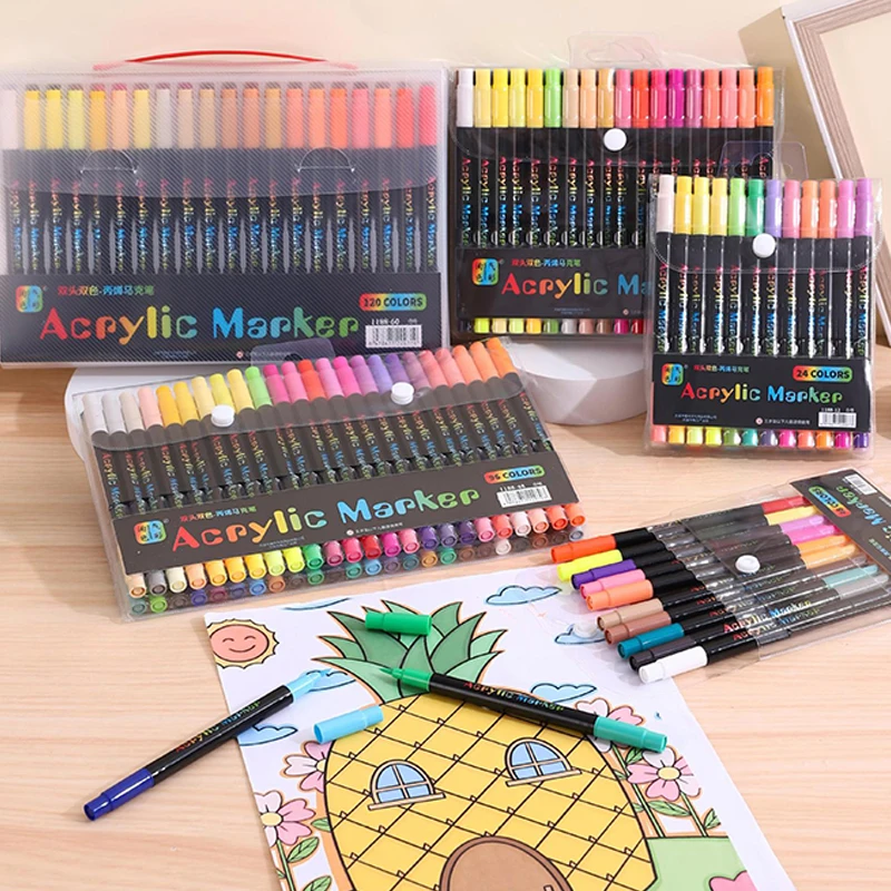 24-120Colors Art Use Acrylic Paint Markers, Dual-Tip Fine an