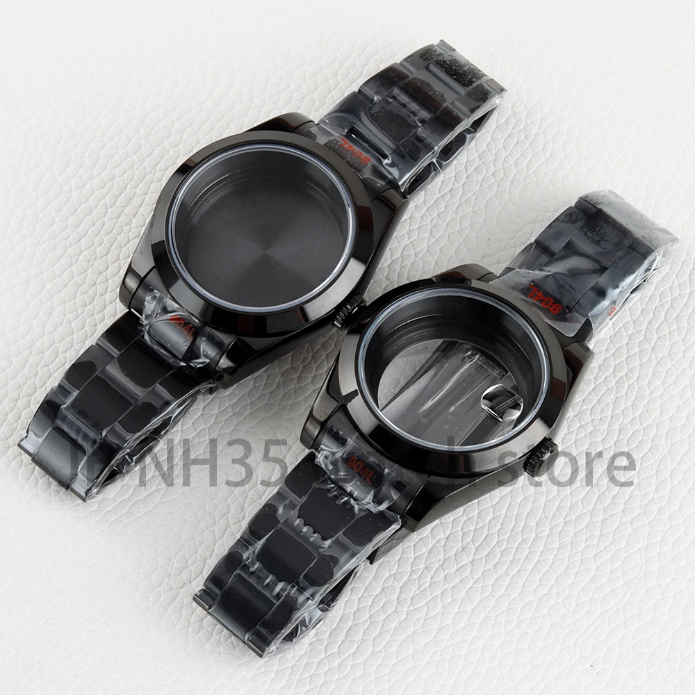 Black 36/39mm Watch Case 20mm Oyster Brushed Strap Solid 316L Stainless Steel for Datejust NH35 NH36 Movement 28.5mm Dial