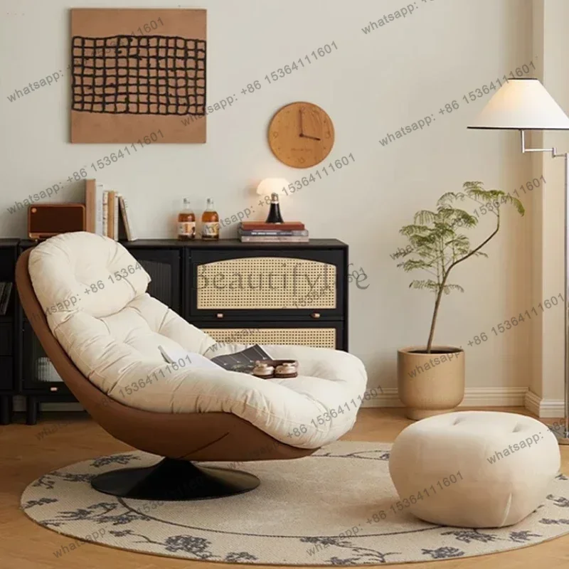 YJ Living Room Chairs Home Furniture Cream Wind Single Sofa Bedroom Leisure Living Room Balcony Office Lazy Sofa Egg Shell Rotat