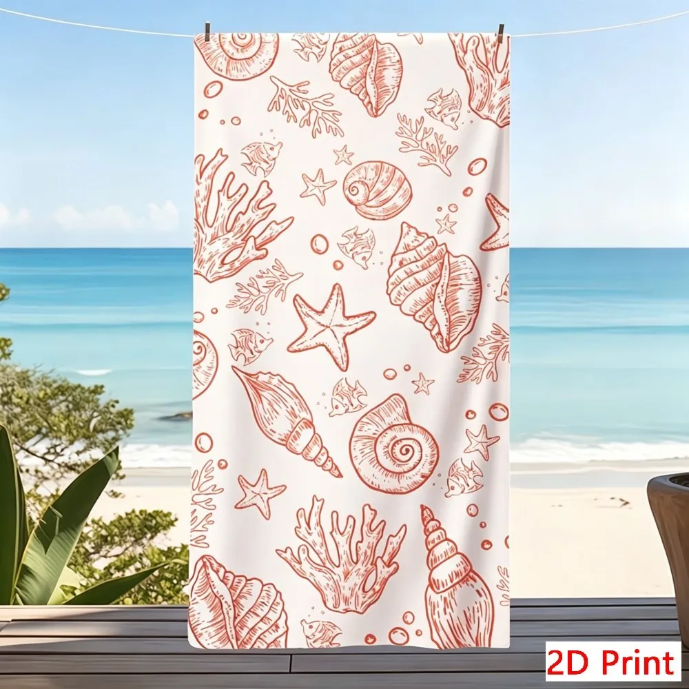 Minimalist Style Microfiber Beach Towel Oversized Seashell Print Quick Dry Sand Free Giant Bath Sheet Large XL Pool Blanket