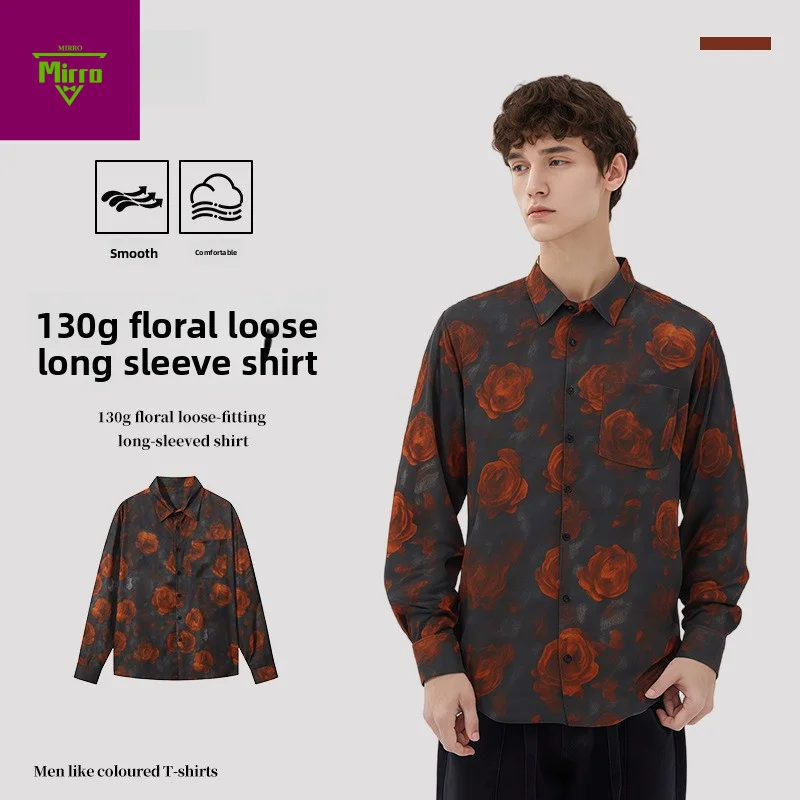 

【Mirrordust】Винтажная рубашка с цветочным принтом в стиле Гонконга для мужчин и женщин, крутая гавайская рубашка в стиле ретро с длинными рукавами для пар