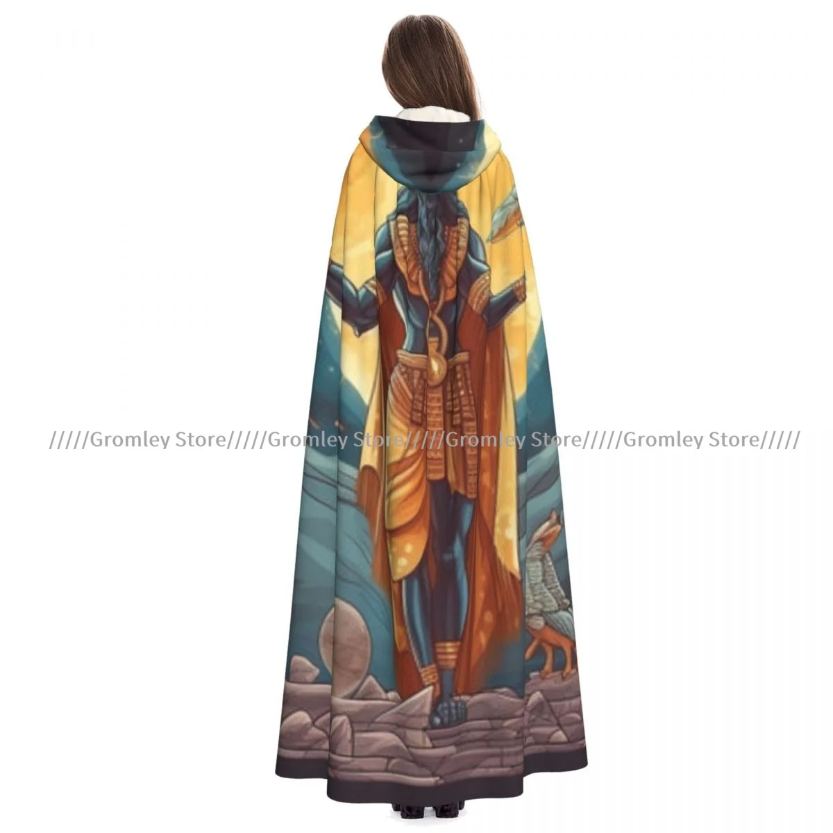 Adult Ancient Egyptian God Osiris Cloak Cape Hooded Medieval Costume Witch Wicca Vampire Halloween Costume Dress Coat