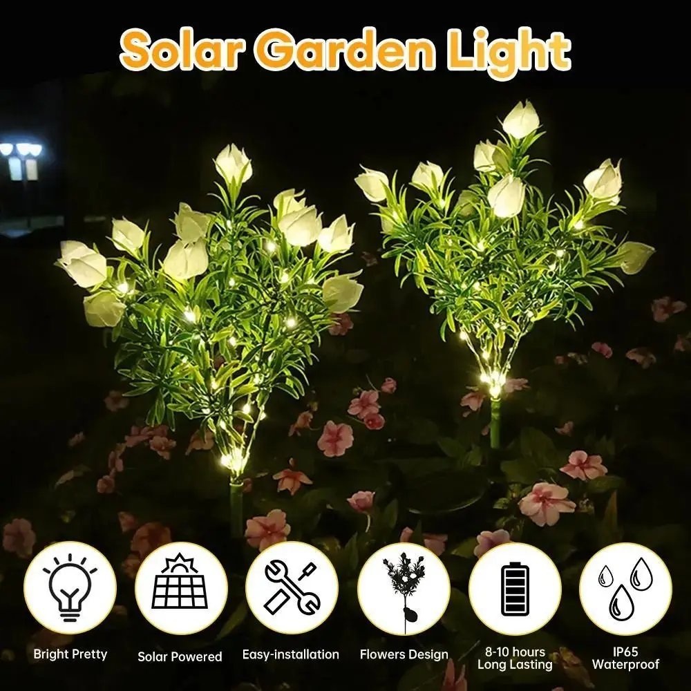 Gardenia Flower Solar Artificial Flower Light 42LED Multi-Color Changing Waterproof Landscape Lamp Colorful Light Ground Mounted