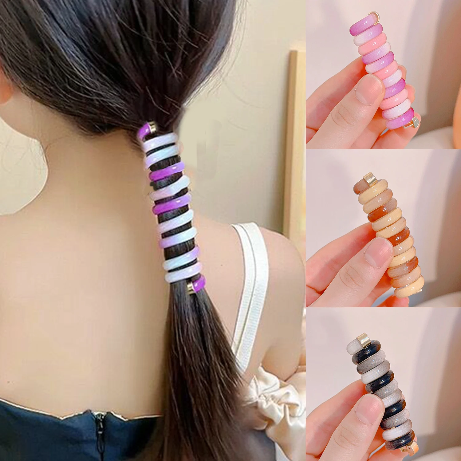 1 PC Children Girls Rainbow Color Ponytail Elastic Hair Bands Rubber Tie Bundle Scrunchies Telephone Wire Kids Accessories