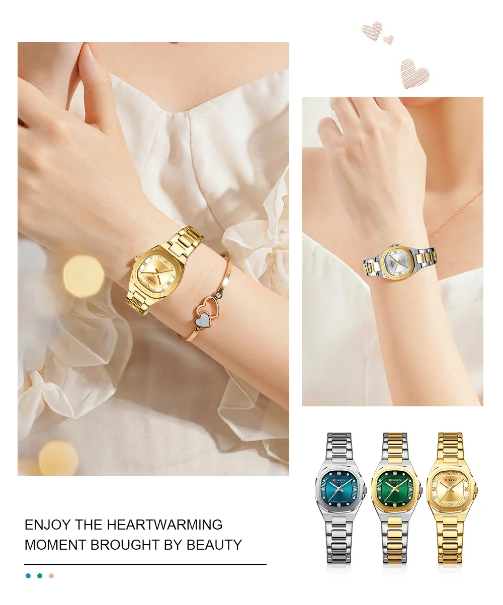 CURREN Gold Damenuhr mit Diamantakzenten, stilvollem Edelstahlband, elegantes Design, wird mit kostenloser Box geliefert – Detail 2