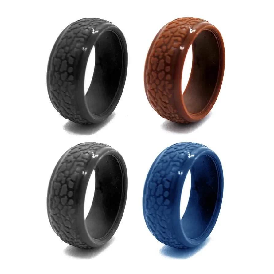 4pcs/set 9mm Exercise Sports Outdoor Running Grouper Pattern Silicone Ring Explorer Ride Working Finger Rings for Men