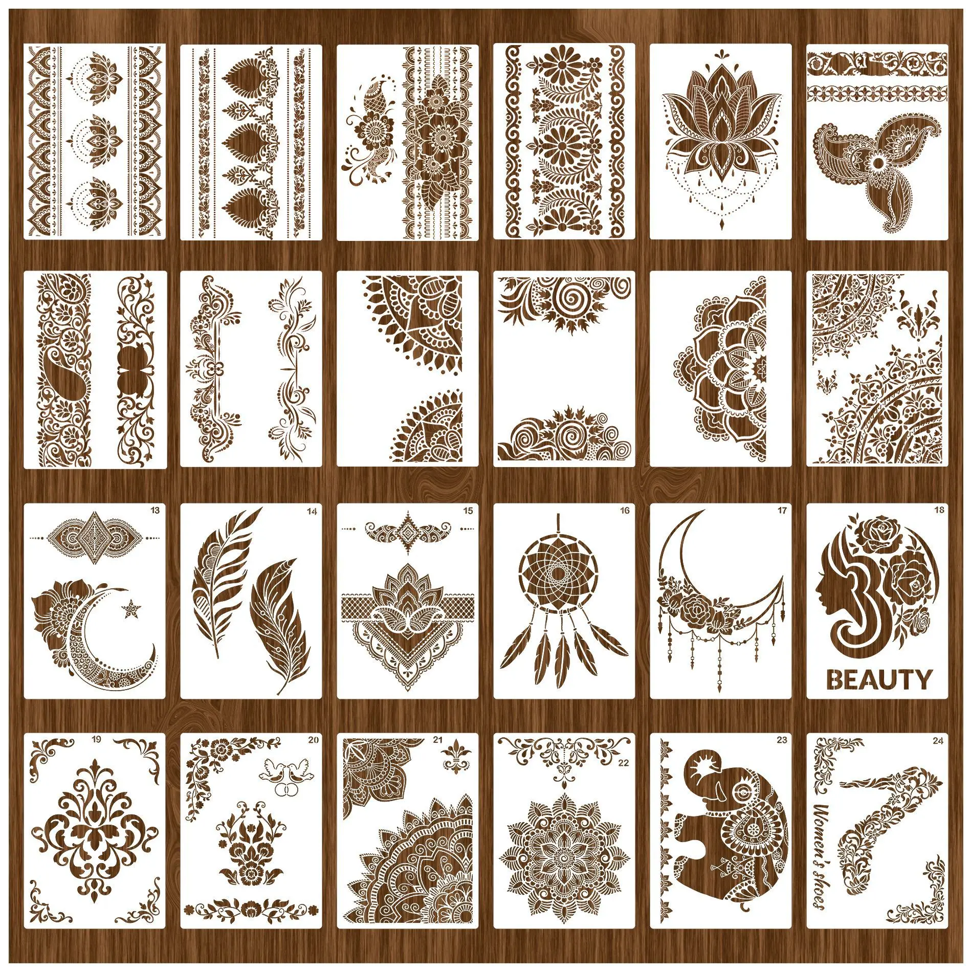 12pcs Mandala Floral Lotus DIY Layering Stencils Painting Scrapbook Coloring Embossing Album Decorative Template 29cmx21cm