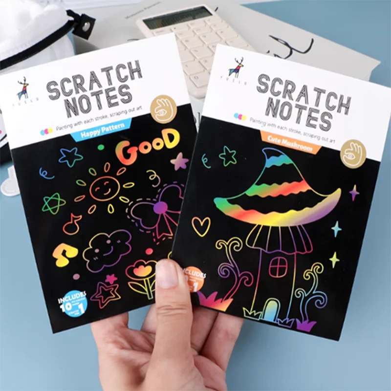 Puzzle coloré pour enfants, Notes à gratter, papier Graffiti fait à la main, bricolage, dessin animé créatif, peinture à la cire à gratter