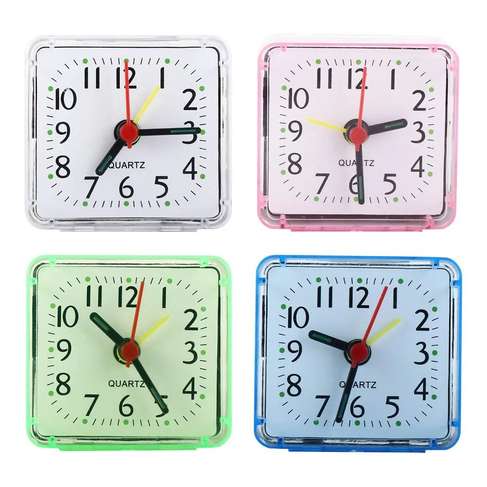 Beep Clocks Mini Table Mute Clock Square Jelly Color Creative Alarm Clock Small Bed Compact Travel Children Student Desk Bedroom